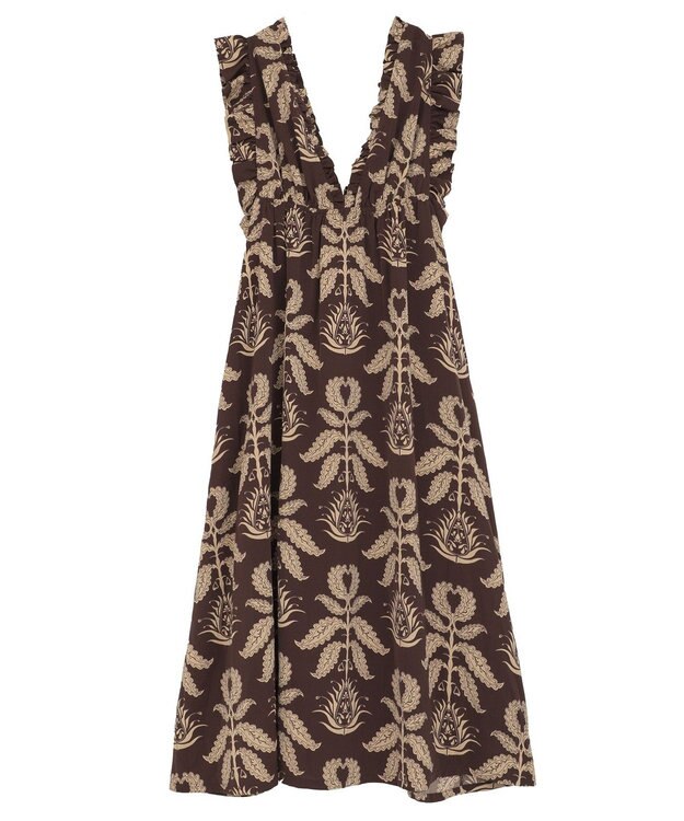 Green Parks ■ＥＳＣＡＲ　ボタニカルｐｔフリルエプロンワンピース Brown