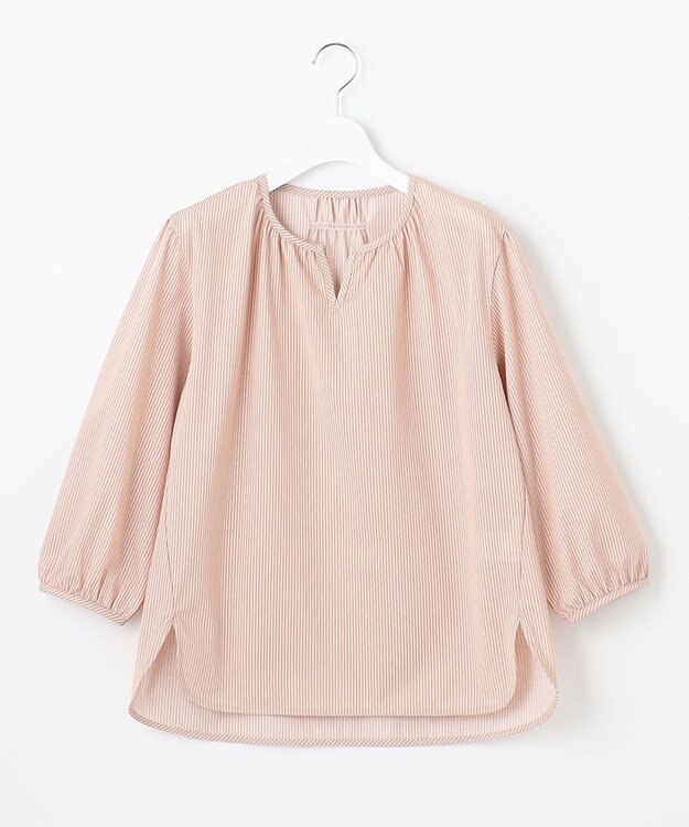 J.PRESS LADIES 【WEB限定カラーあり・洗える・イージーケア】 アーネストストライプ スリットネック カットソー ピンク系1