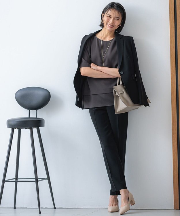 23区 【セットアップ対応/洗える】トリアセダブルジョーゼット テーラード ジャケット ブラック系