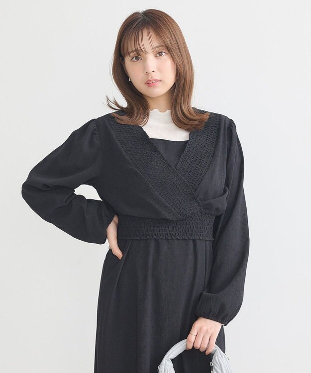 earth music&ecology ＳＥＴ２点カシュクールプルオーバー＋キャミワンピース Black