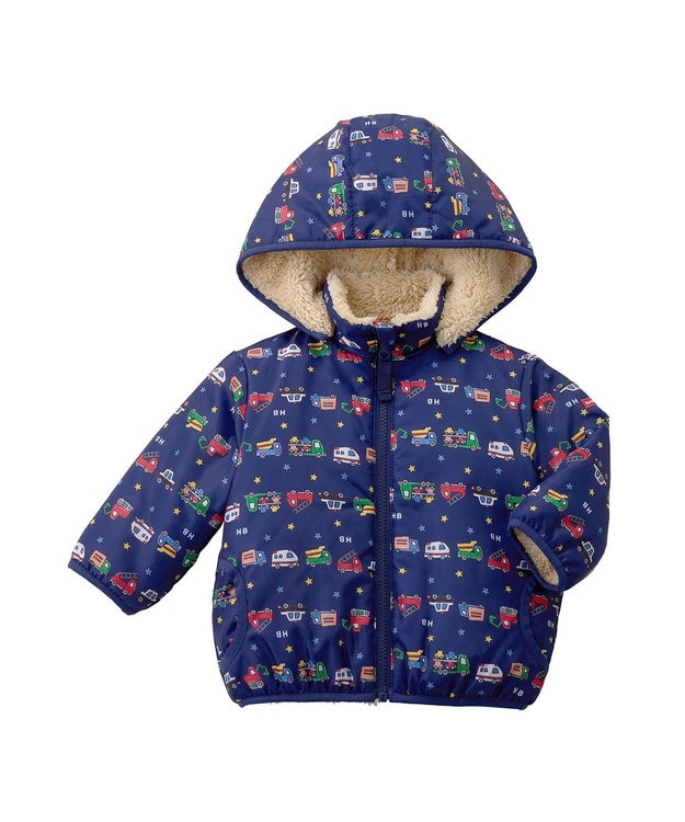 MIKI HOUSE HOT BISCUITS 【80-120cm】 裏ボアフリース リバーシブル総柄ジャンパー 紺