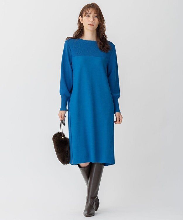 自由区 ウールニットコンビジャージー ワンピース ブルー系
