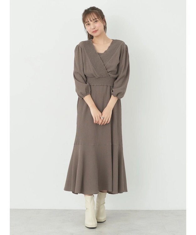 earth music&ecology ＳＥＴ２点カシュクールプルオーバー＋ワンピース Mocha