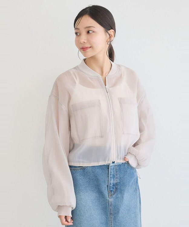 earth music&ecology シアーシャツブルゾン Gray Beige