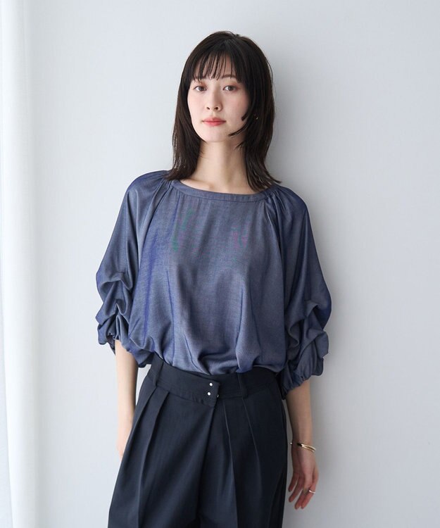 YECCA VECCA ホイップスリーブブラウス Navy