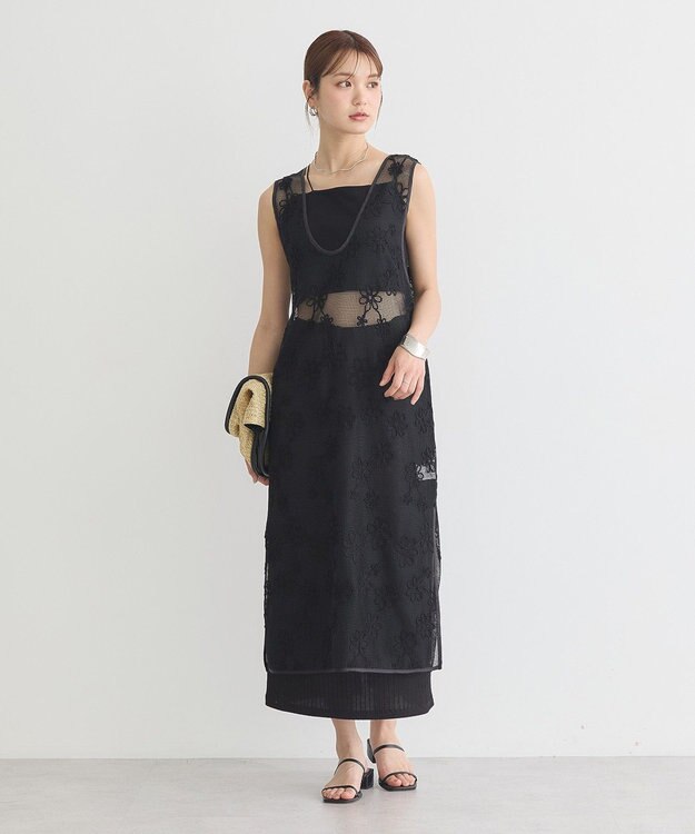 earth music&ecology コード刺繍ベスト Black