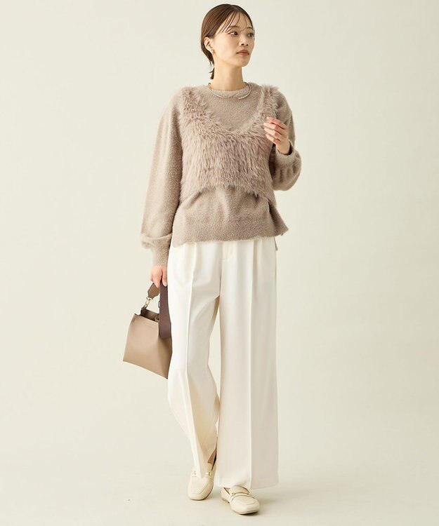 ANY ロングシャギーニットベスト ベージュ