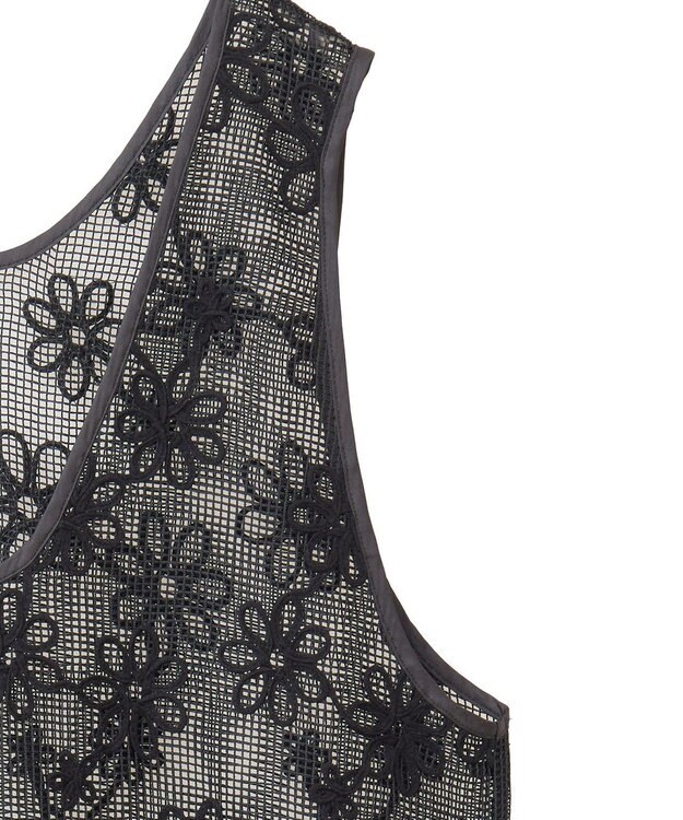 earth music&ecology コード刺繍ベスト Black