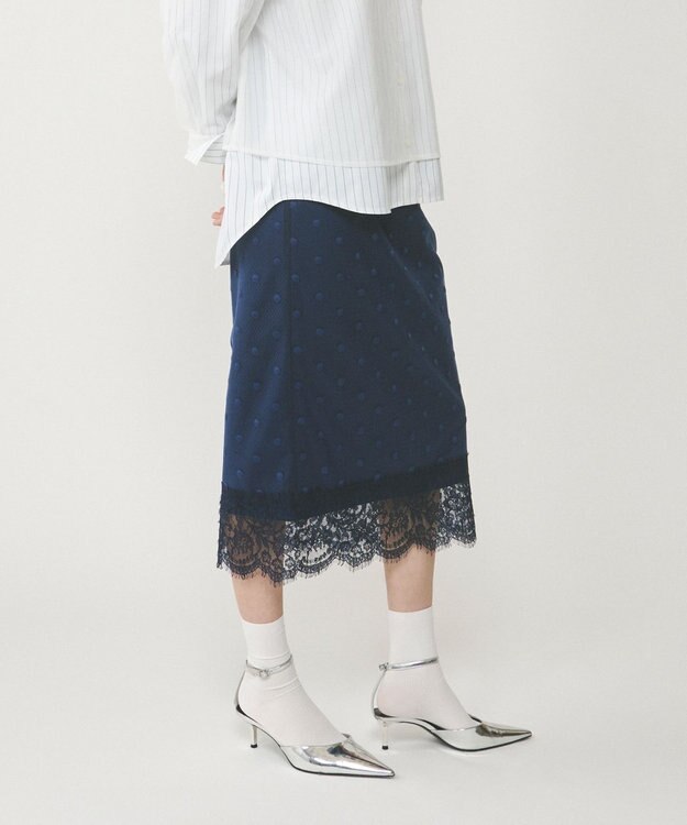 GRACE CONTINENTAL ドットチュールタイトスカート ブルー