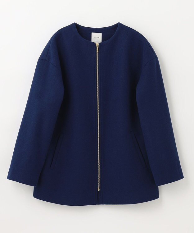 ANY ファイバーウール ノーカラーコート ブルー