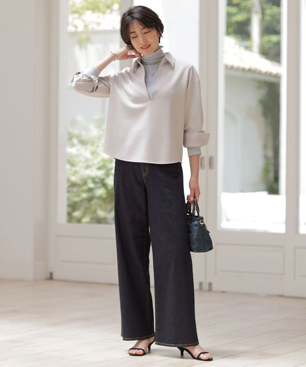 J.PRESS LADIES ジョーゼットダンボール スキッパー カットソー グレージュ系