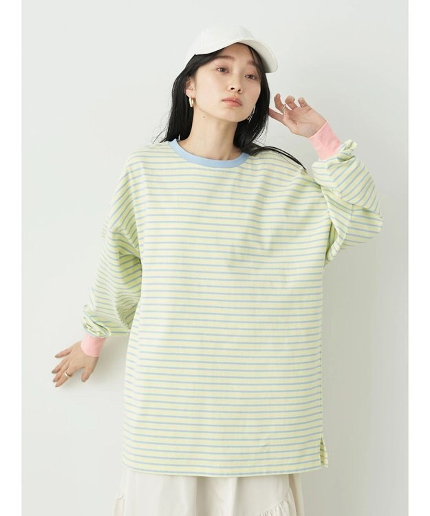 earth music&ecology トリカラーボーダーロンＴＥＥ Light Yellow