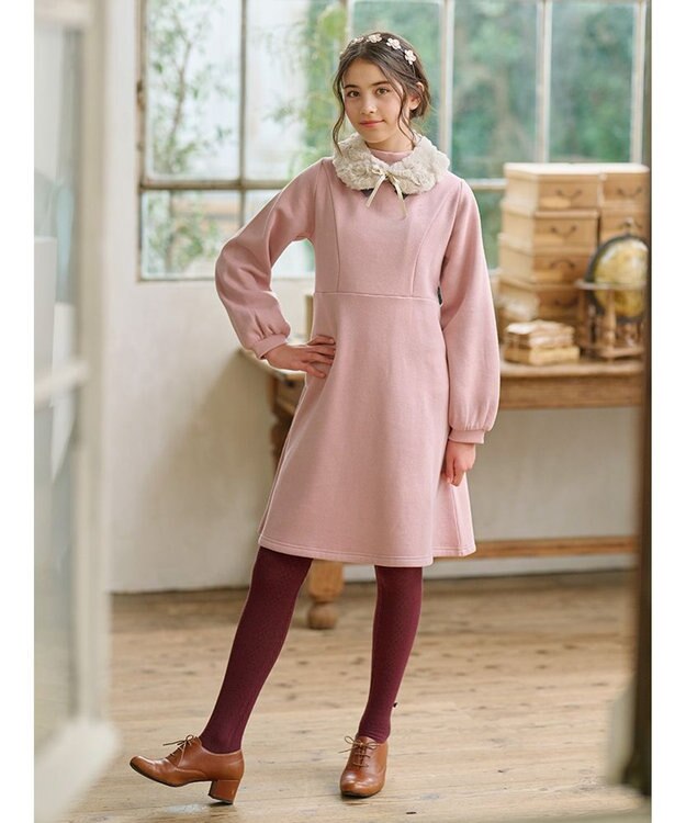 組曲 KIDS 【150-160cm】リボンタイ ワンピース ピンク系