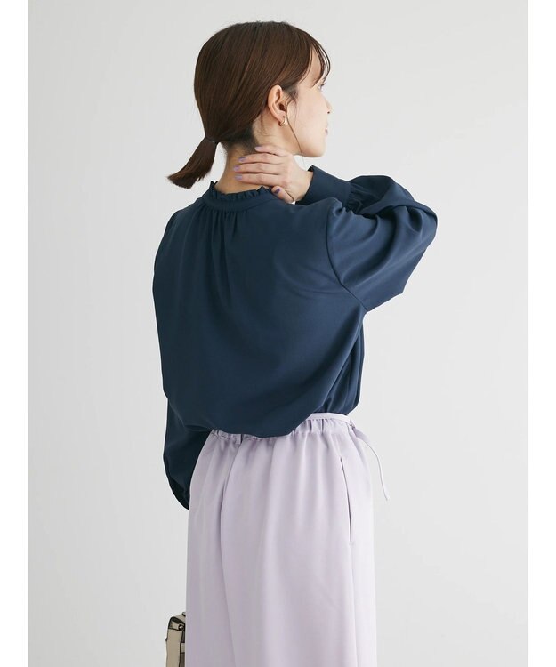 Green Parks ＢＰ　ケア楽　スタンドフリルブラウス Navy