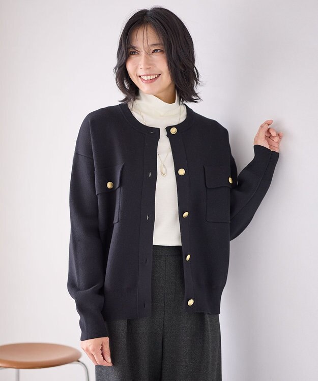 ANY 【洗濯機可】スウェットライクカーディガン ブラック