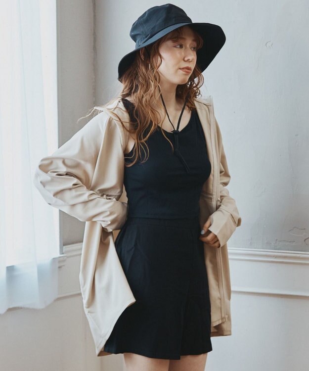 San-ai Resort（三愛水着楽園） 【WEB限定】5点セット バケットハット付きUVカット リブタンキニ+ラッシュガードセット水着【BeachQueen(ビーチクイーン）】 ベージュ