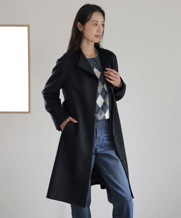 J.PRESS LADIES L Super150sAZAMIビーバー スタンドカラー コート ブラック系