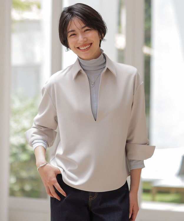 J.PRESS LADIES ジョーゼットダンボール スキッパー カットソー グレージュ系