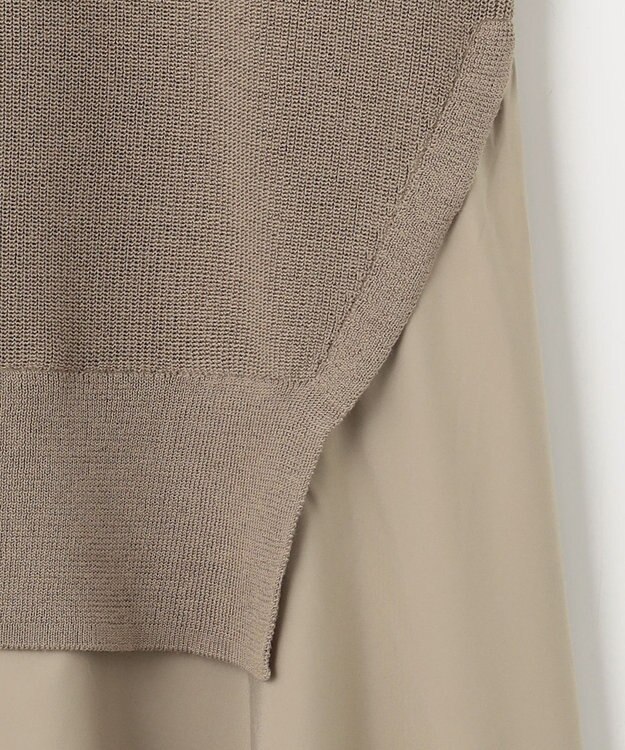 自由区 L 【カタログ掲載・洗える】ハイツイストコットンアセテート異素材コンビ ワンピース ダークサンドxサンド