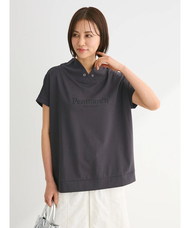 Green Parks フレンチスリーブ抜け襟カットプルオーバー Charcoal Gray