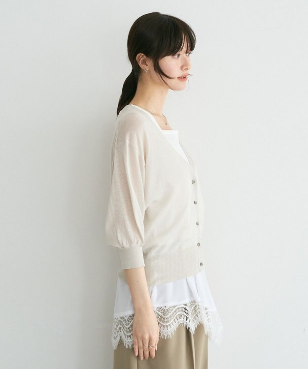 YECCA VECCA シアーニットVネックカーディガン Light Beige