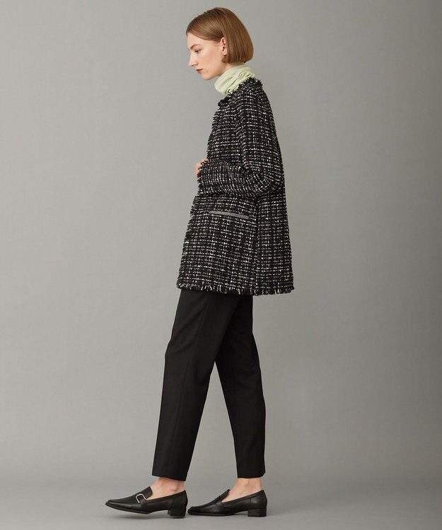 ICB 【セットアップ着用可能】ロービングツイード ノーカラージャケット ブラック×オフホワイト系