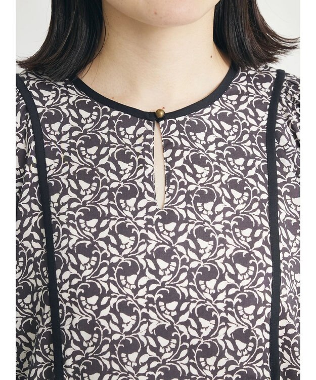 CRAFT STANDARD BOUTIQUE インド綿混エスニック切替ワンピース Charcoal Gray