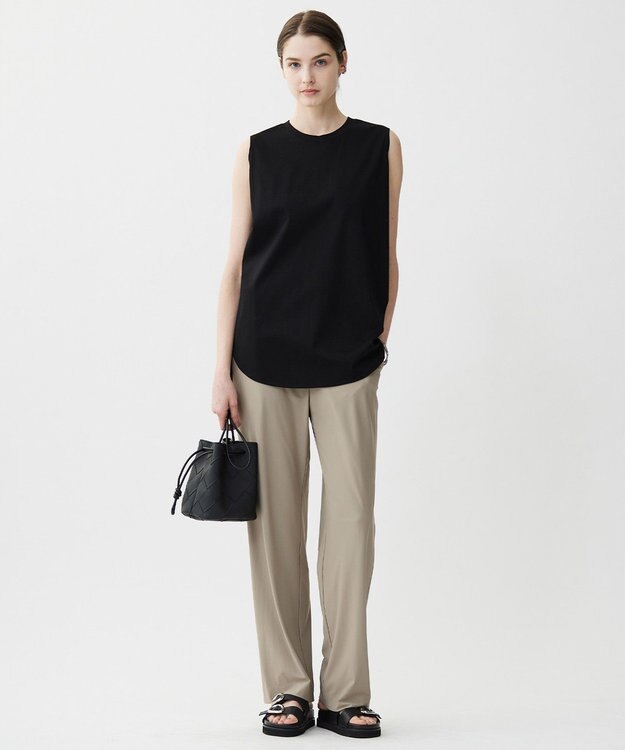 ICB L 【接触冷感・洗える】コンパクトスムース ノースリーブ Tシャツ ブラック系