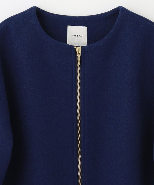 ANY ファイバーウール ノーカラーコート ブルー