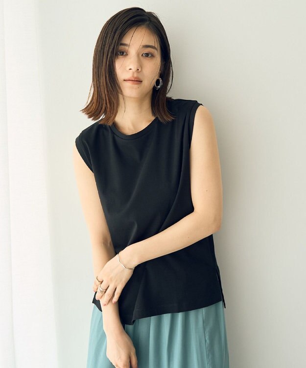 YECCA VECCA コットンスムースノースリーブトップス Black