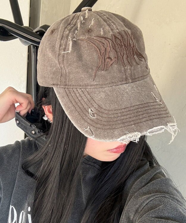 WEGO トライバルロゴダメージピグメントキャップ ブラウン