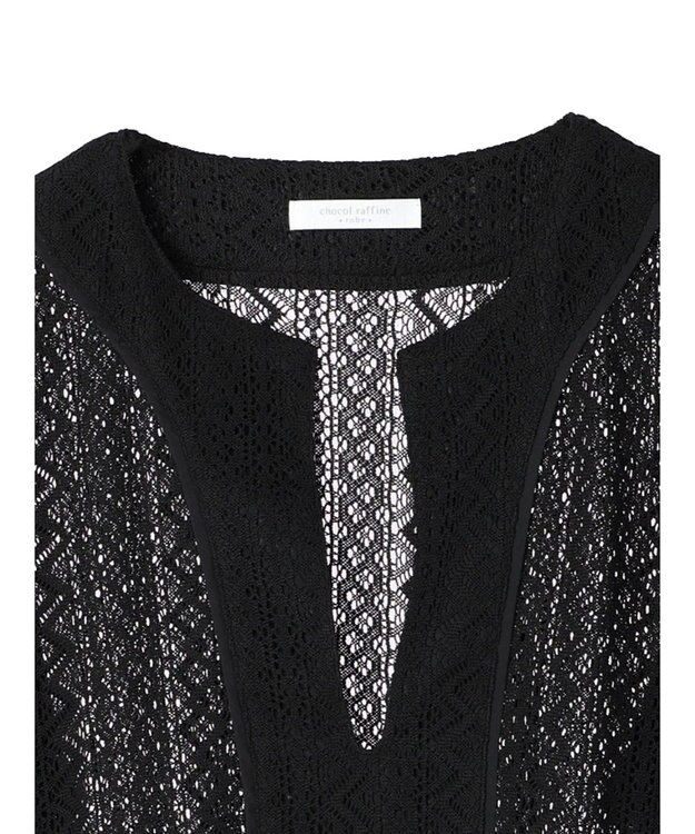 Green Parks カフタンレース７分袖ブラウス Black