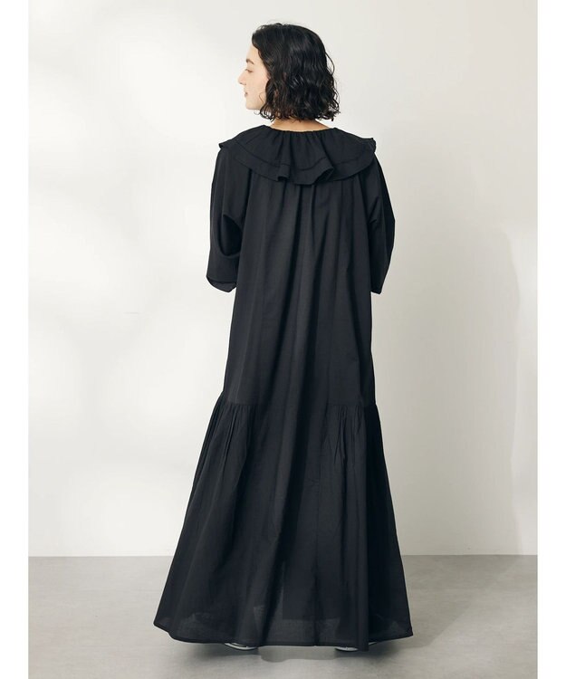 CRAFT STANDARD BOUTIQUE インド綿フリル衿ワンピース Black