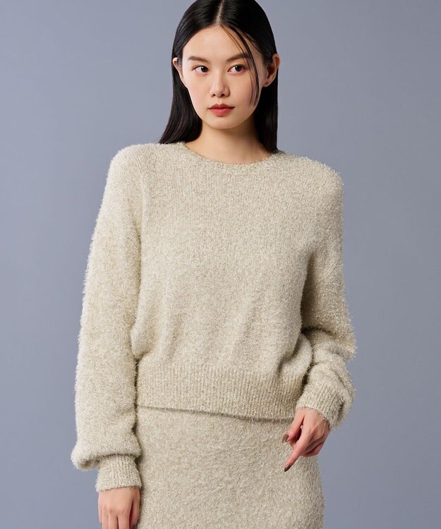 uncrave ラメ シャギー ニット プルオーバー（uncrave STANDARD） ゴールド×ホワイト