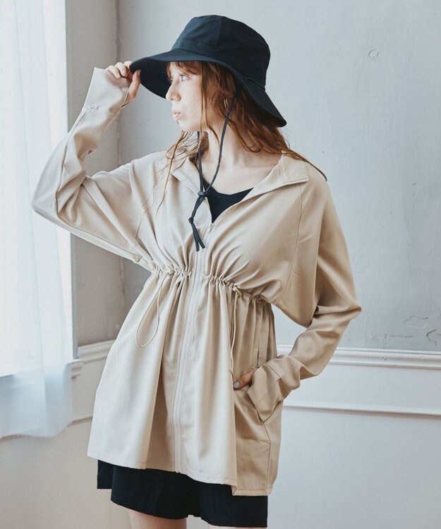 San-ai Resort（三愛水着楽園） 【WEB限定】5点セット バケットハット付きUVカット リブタンキニ+ラッシュガードセット水着【BeachQueen(ビーチクイーン）】 ベージュ