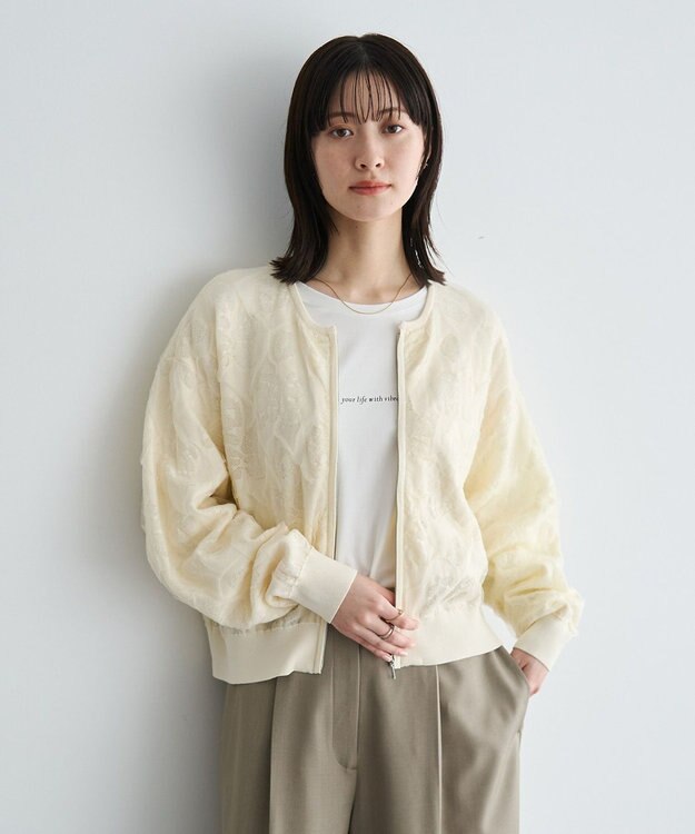 YECCA VECCA ふくれジャガードニットブルゾン Ivory