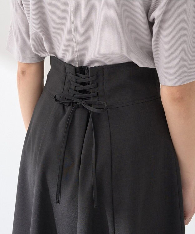 earth music&ecology シアーバックレースアップフレアスカート Black