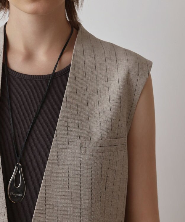 GRACE CONTINENTAL ストライプノーカラージレ ベージュ