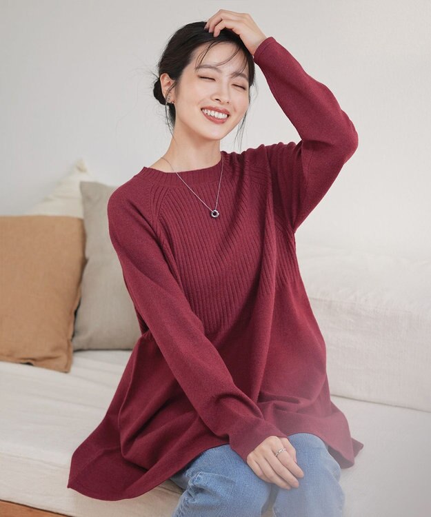 Tiaclasse 【新色追加・洗える】ミドルリブニットチュニック ボルドー