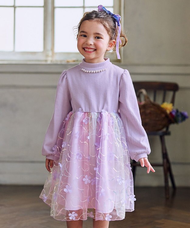 フラワー付きチュールドッキングドレス フラワーチュール ドッキングワンピース / ANY KIDS | ファッション