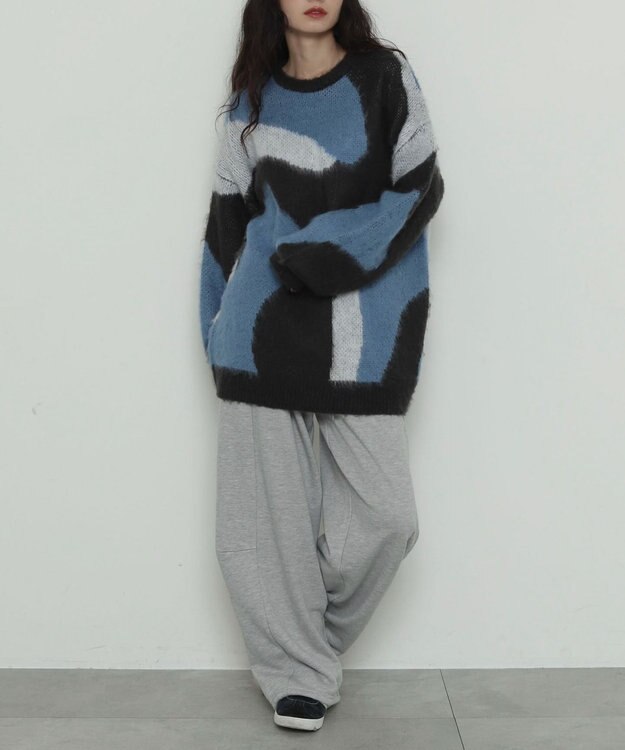WEGO 【2025年秋冬新作】シャギーパターンニットBIGプルオーバー 柄3