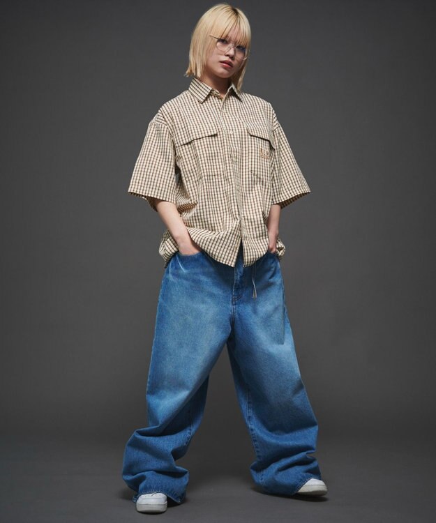 WEGO 【ユニセックス着用ITEM】ミニマムチェックロゴシャツ（SS） ベージュチェック1