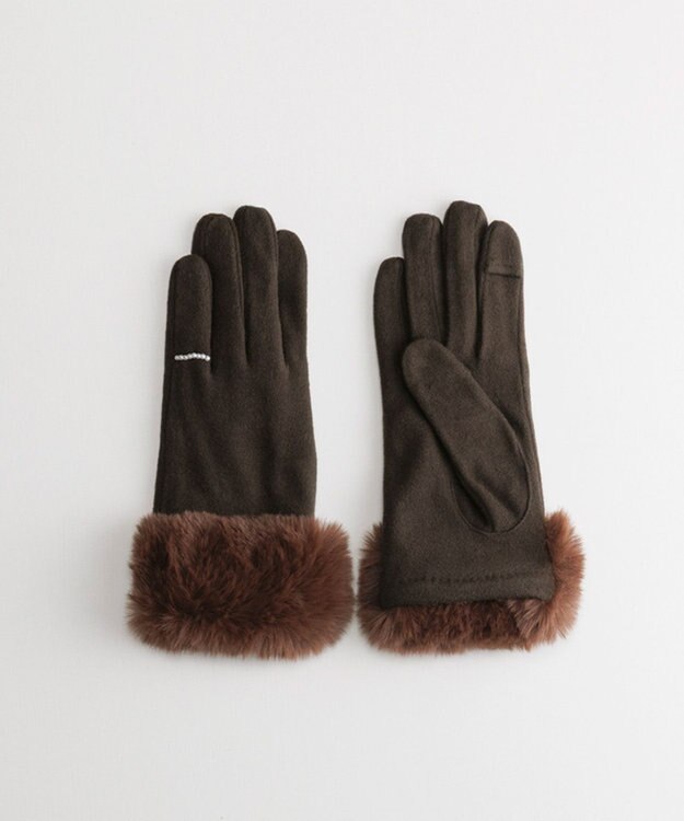 ORuKuBET リングビジューエコファー ジャージグローブ(WOMEN)【タッチパネル対応】 ダークブラウン