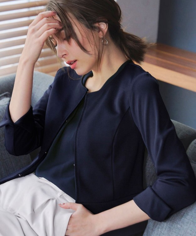 Tiaclasse 【新色追加・洗える】ノーカラーカットソージャケット ネイビー