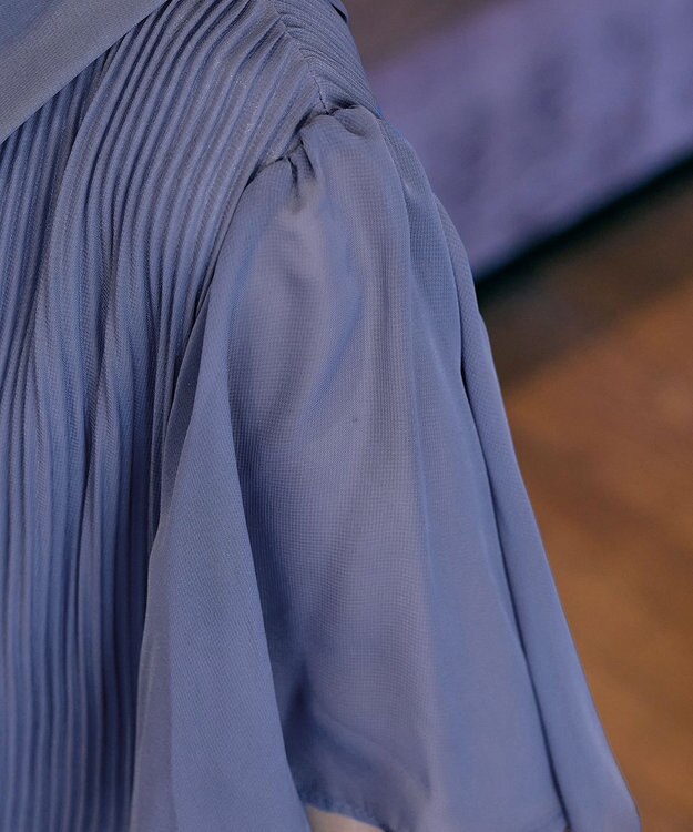 Tiaclasse 【洗える】マジョリカプリーツシフォンチュニックブラウス ブルー