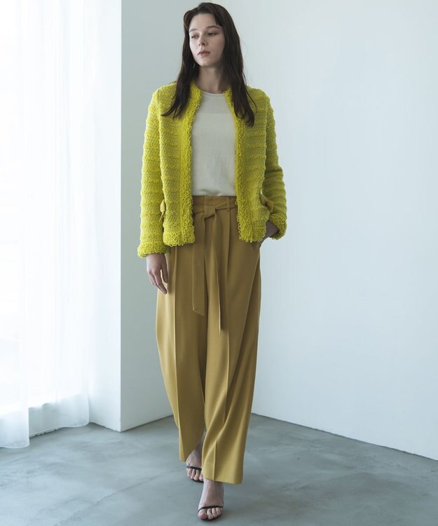 自由区 【カトリエムブーケ】Beau pantalon de forme デザインタックワイドパンツ マスタード