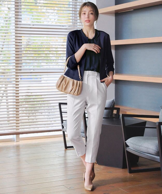 Tiaclasse 【新色追加・洗える】ノーカラーカットソージャケット ネイビー