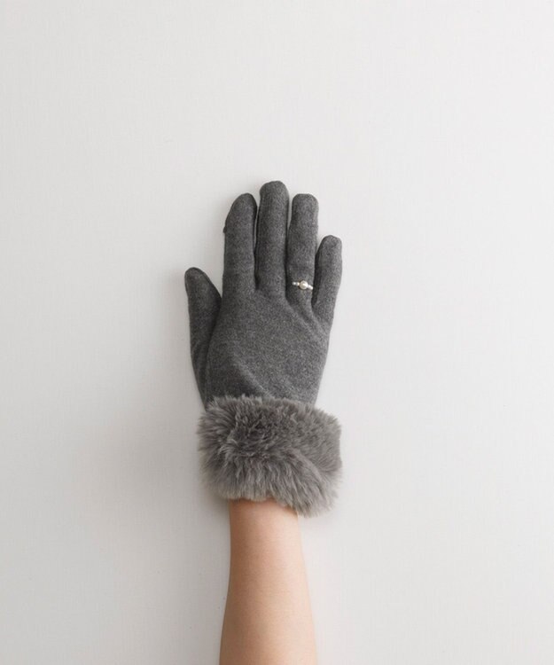 ORuKuBET リングビジューエコファー ジャージグローブ(WOMEN)【タッチパネル対応】 グレー