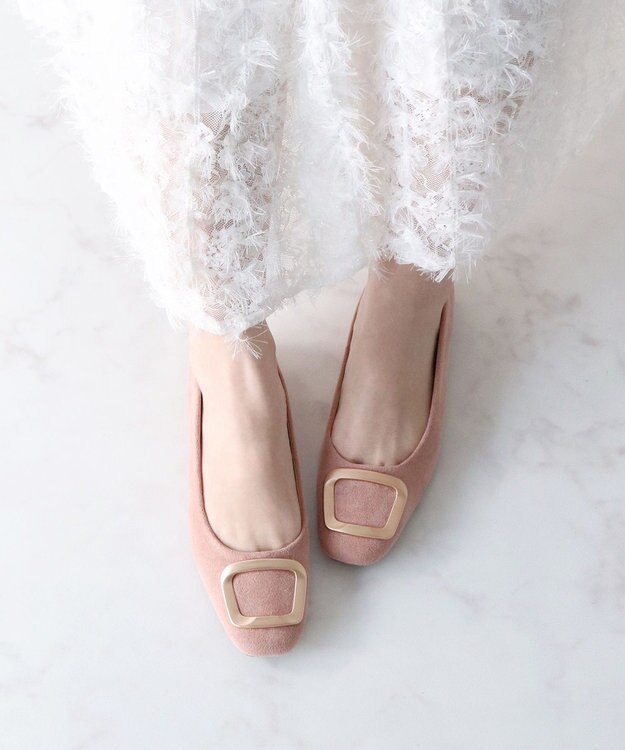 Bridget Birkin 【Bridget Birkin】スクエアバックルフラットシューズ ピンクスウェード