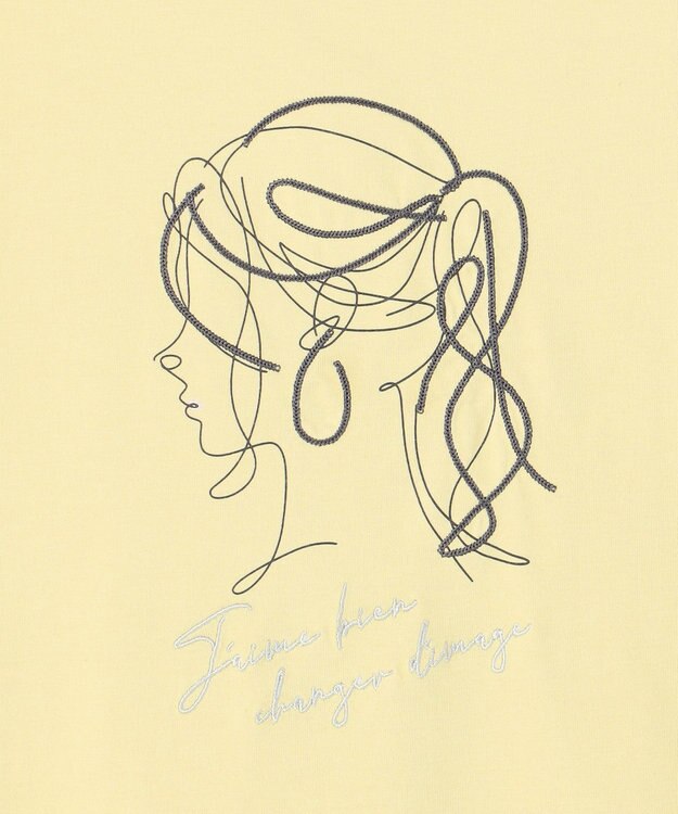 ANY SIS L 線画×刺繍ロゴ Tシャツ イエロー×ガール